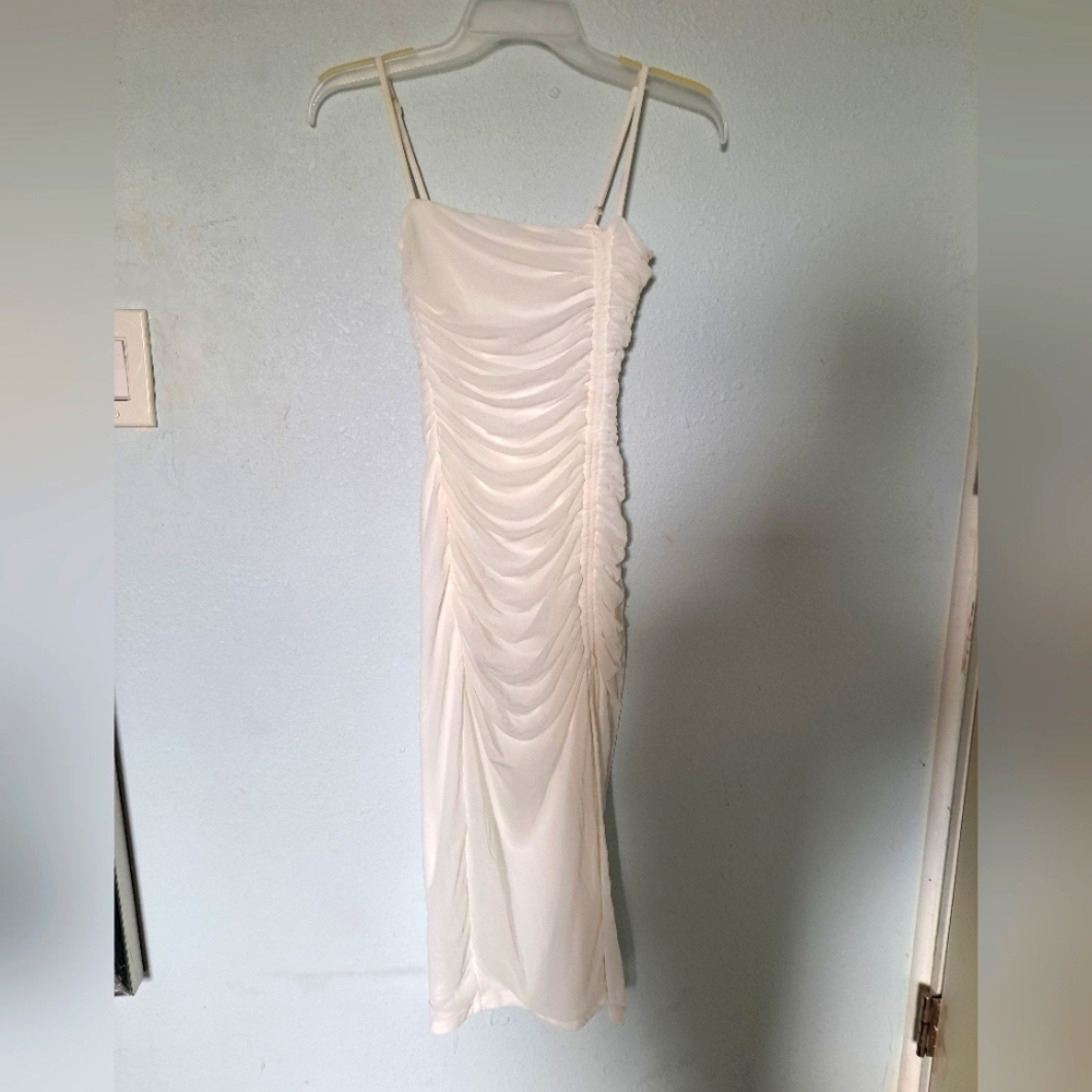 Fashion Nova White Ruched Dress - Picture 2 of 8